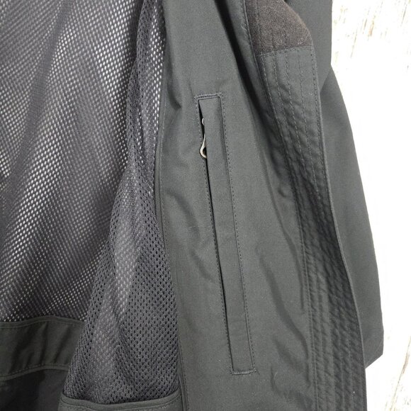 LL Bean Rain Jacket Size Medium Zipper Button Front Black Light Trench Coat - Picture 4 of 9